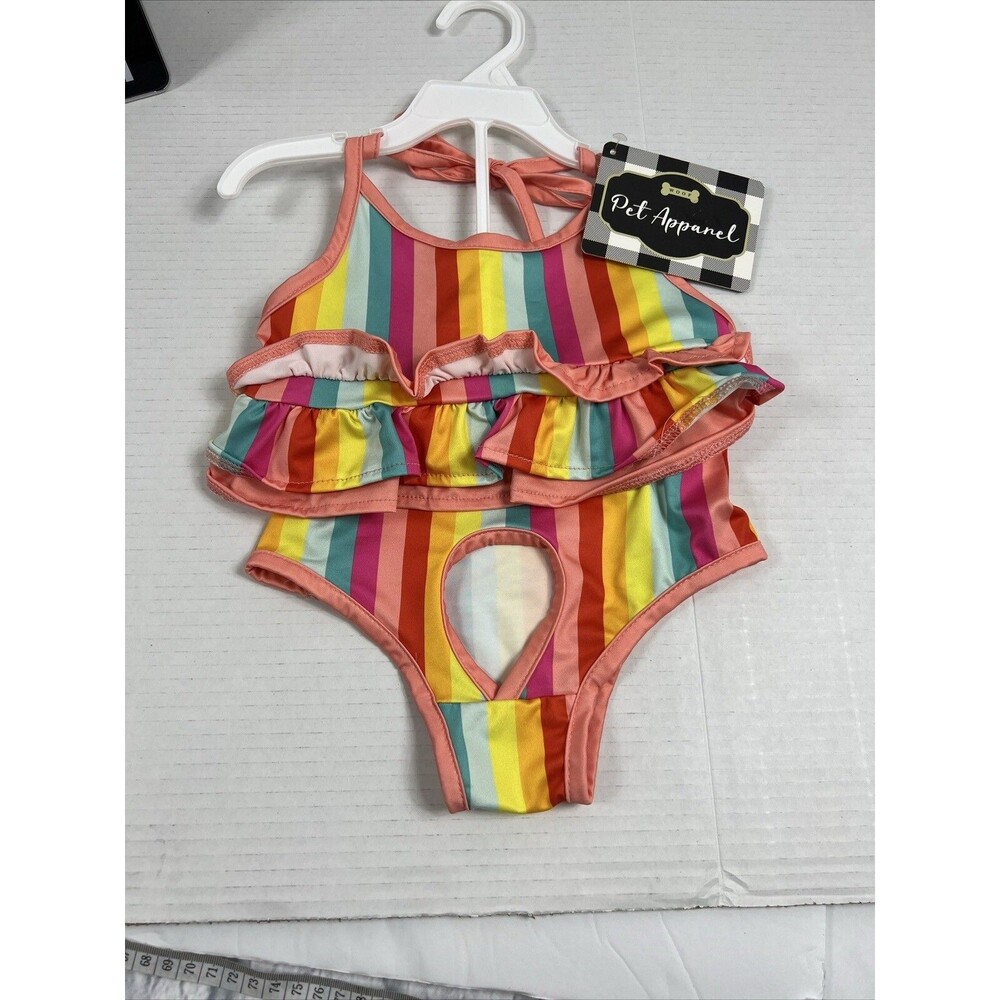 RAINBOW Stripe Dog Swim Suit Bikini M Medium NEW Halloween Costume